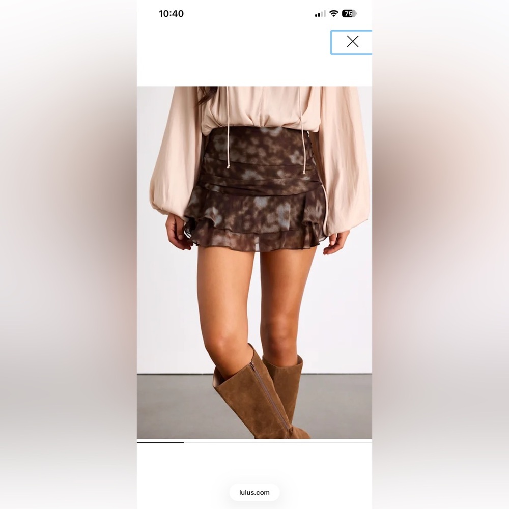 Marabel Brown Floral Tiered Mini Skirt